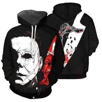  Loose And Fashion Black Red Skull Knives Pattern Halloween Hoodie