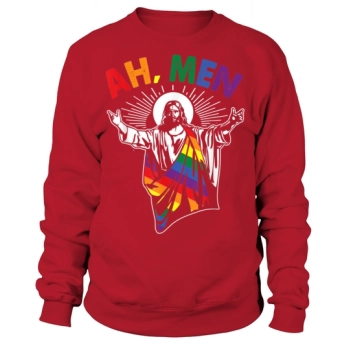 Ah Men Funny LGBT Gay Pride Jesus Rainbow Flag Christian Sweatshirt