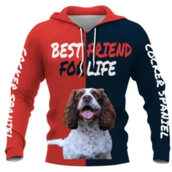 Loose And Fashion Red Blue Dog Pattern Animals Hoodie