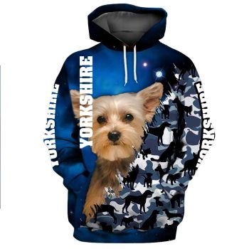 Loose And Fashion Blue Dog Pattern Animals Hoodie