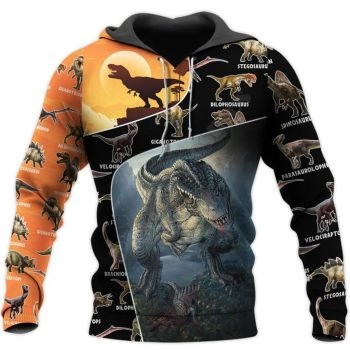 Elegance Black Orange Dinosaurs Pattern Animals Hoodie