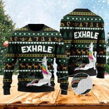 Exhale Yoga Unicorn Ugly Christmas Sweater