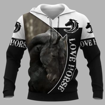 Temperament Black Horse Pattern Animals Hoodie