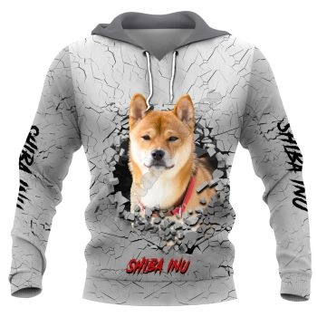 Vintage  And Loose Grey Dog Pattern Animals Hoodie