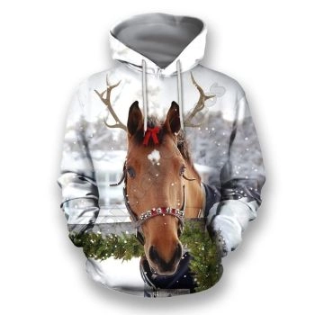 Temperament White Horse Pattern Christmas Hoodie