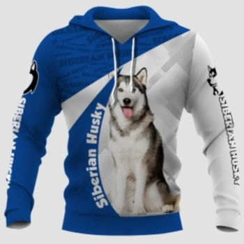 Classical  Blue White Dog Pattern Animals Hoodie