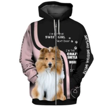 Classical  Pink Black Dog Pattern Animals Zip-Up Hoodie