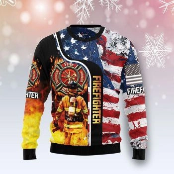 Firefighter Usa Flag Ugly Christmas Sweater