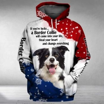 Loose And Fashion White Blue Dog Pattern Animals Hoodie