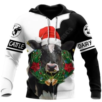 Pretty Black White Cow Gift Box Pattern Christmas Hoodie
