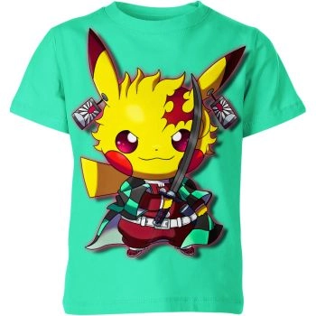 Tanjiro Kamado Demon Slayer x Pikachu From DQS Shirt Green