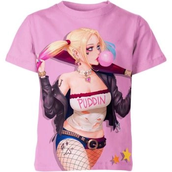 Harley Quinn Cartoon T-Shirt: The Pink Harley Quinn in Cartoon Style