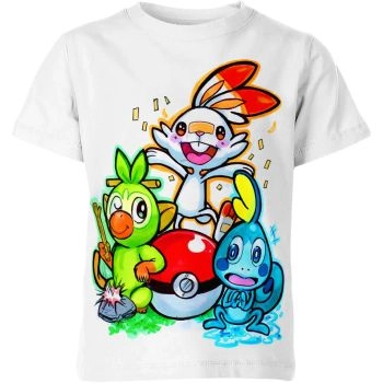 Grookey Scorbunny Sobble From Pokemon Shirt - Pure White Trio