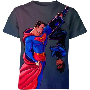 Unexpected Clash: Superman vs Nightwing Black Tee - For Curious Fans of Surprises!