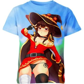 Brilliant Blue and Vibrant Red Megumin From Konosuba Shirt