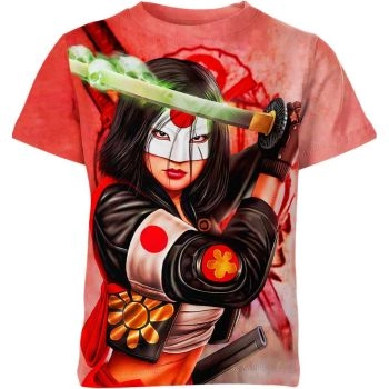 Katana from Suicide Squad T-Shirt in Red with Katana Character Image and Suicide Squad Logo
