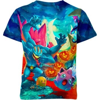 Dynamic Blue Pokemon Collage Shirt - High-Quality and Vibrant