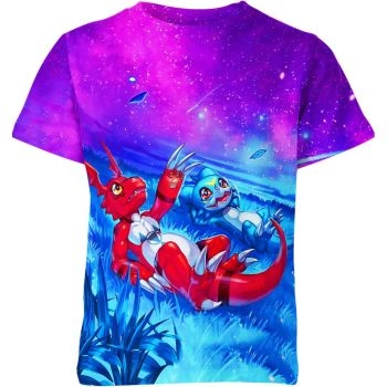 Guilmon And Veemon From Digimon Shirt - Mystical Purple-Blue Duo