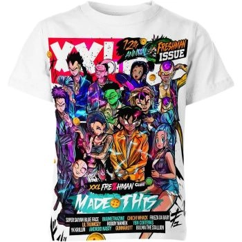 Elegant White and Multi-Colored Dragon Ball Z Shirt - High-Quality and Stylish