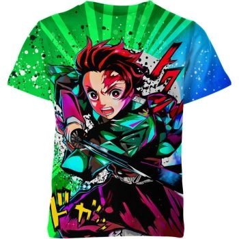 Tanjiro Kamado From Demon Slayer Shirt - Green-Multi