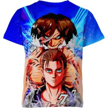 Azure Warrior - Eren Yeager From Attack On Titan Blue Multi-colored Shirt