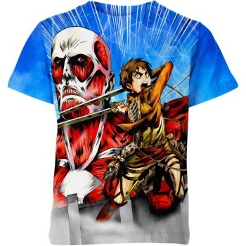 Oceanic Valor - Eren Yeager From Attack On Titan Blue Multi-colored Shirt