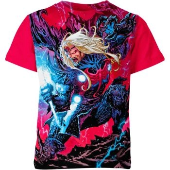 Thunderous Fusion: Red and Blue Thor X Venom Shirt - A Dark and Edgy Marvel Tee