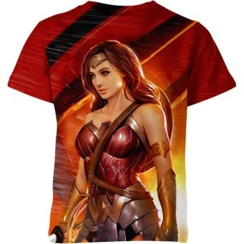 Crowned Protector - Wonder Woman Logo with Crown T-Shirt in Striking Red