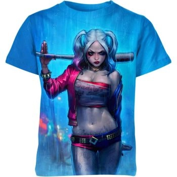 Harley Quinn Skull T-Shirt: The Blue Harley Quinn Skull with Pigtails
