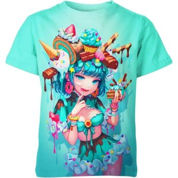 Sweet Mint Anime Girl Shirt - Sky Blue