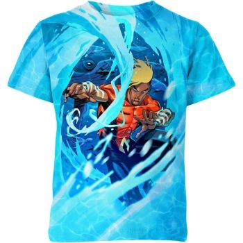 Kaldur’Ahm T-Shirt in Blue with Kaldur’Ahm Portrait and Aquaman Logo