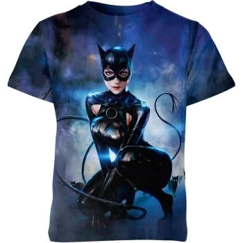 Blue Catwoman Graffiti Style Shirt - Rebel with a Feline Cause