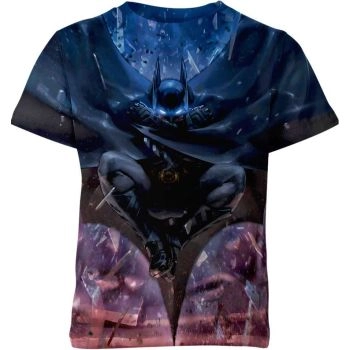 Batman: Trendy and Striking Galaxy Exploration Black T-Shirt with Blue and Purple Accents