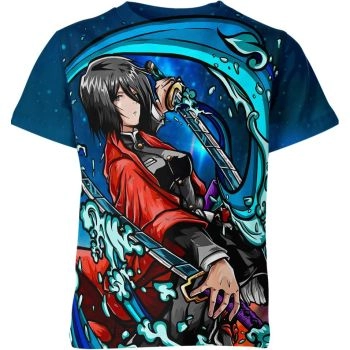 Blade of Freedom - Giyuu X Mikasa Ackerman Attack On Titan Blue Shirt