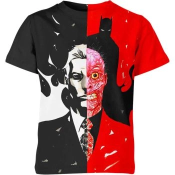 Batman Vs 2 Face: The Struggle of Black and Fiery Red - Comfortable T-Shirt