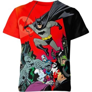 Batman: Playful and Dynamic Green Vibes Red and Multicolor T-Shirt