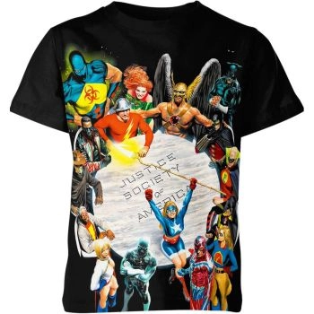 Justice League Silhouette T-Shirt in Black with Justice League Members Silhouettes and Names