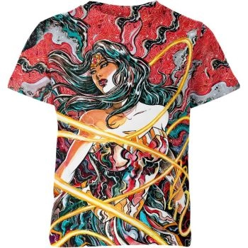 Inked Elegance - Wonder Woman Ink Artistic Multi-Color Shirt
