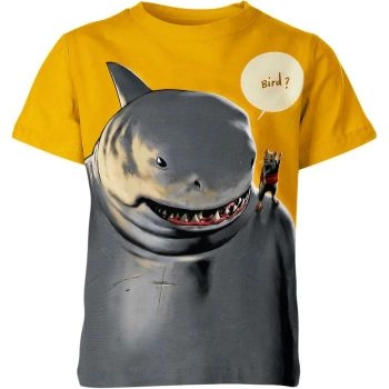 King Shark from Suicide Squad T-Shirt in Yellow and Gray with King Shark Character and Suicide Squad Symbol