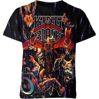 King in Black Venom T-Shirt in Black with Venom Symbiote and King in Black Logo