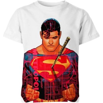 Funky Pop Art Frenzy: A White and Red Superman Tee - For Fans of Vibrant Art and Fun!