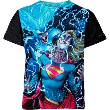 Soaring Supergirl: Blue Supergirl Flying Tee, Symbol of Hope and Courage