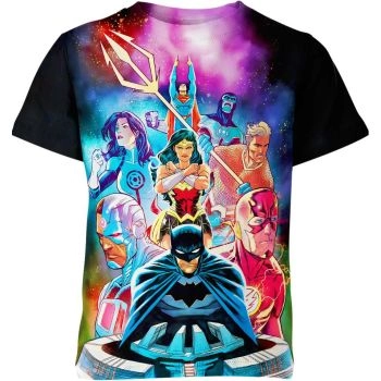 Justice League T-Shirt in Multicolor with Justice League Movie Scenes Collage
