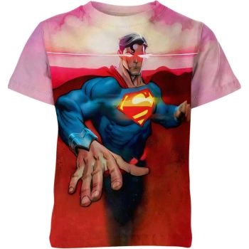 Stars and Stripes: Patriotic Red Superman Tee with American Flag Design - Proudly Representing!