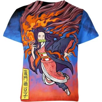 Nezuko Kamado in Vibrant Blue, Orange, and Multicolor Shirt