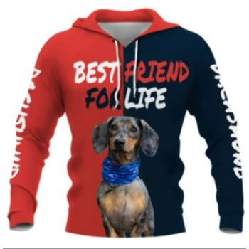 Elegance Red Blue Dog Pattern Animals Hoodie