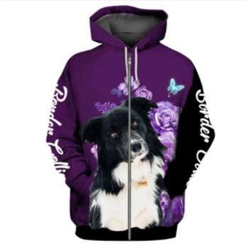  Vintage  And Loose Purple Dog Pattern Animals Zip-Up Hoodie