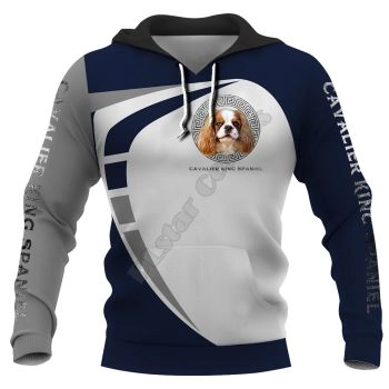 Temperament Blue White Dog Pattern Animals Hoodie