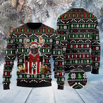 Funny Pug In The Gift Box Ugly Sweater