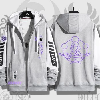 Chic Genshin Impact Raiden Shogun Anime Zip-Up Grey Hoodie